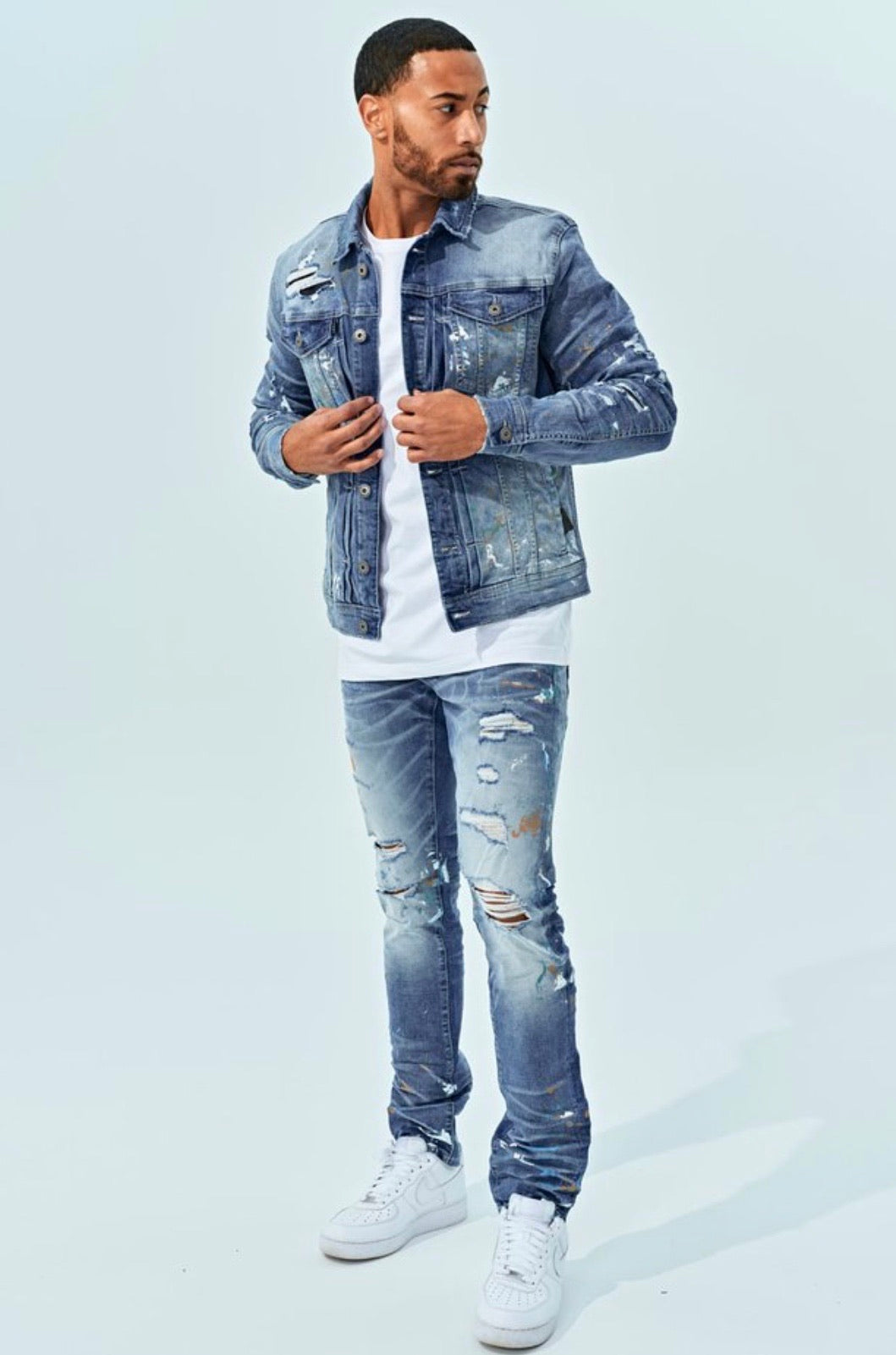 Jordan Craig Parisian Denim Trucker Jacket (Blue) U