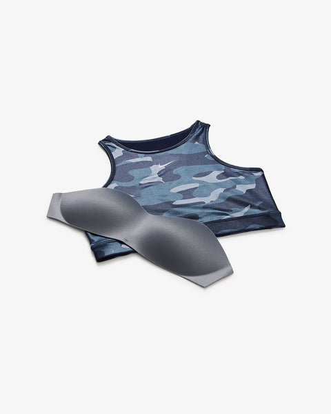 Nike Dri-FIT Swoosh Women’s Medium-Support 1-Piece Pad High-Neck Sports Bra w/ Nike Dri-FIT One Women's Mid-Rise Camo Leggings