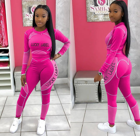 Lucky Label 2 Piece Jump Suit (Fuchsia)