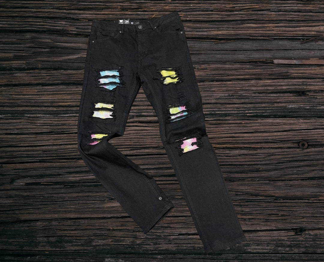 Waimea Skinny Fit Black Jeans w/Colored Studs U
