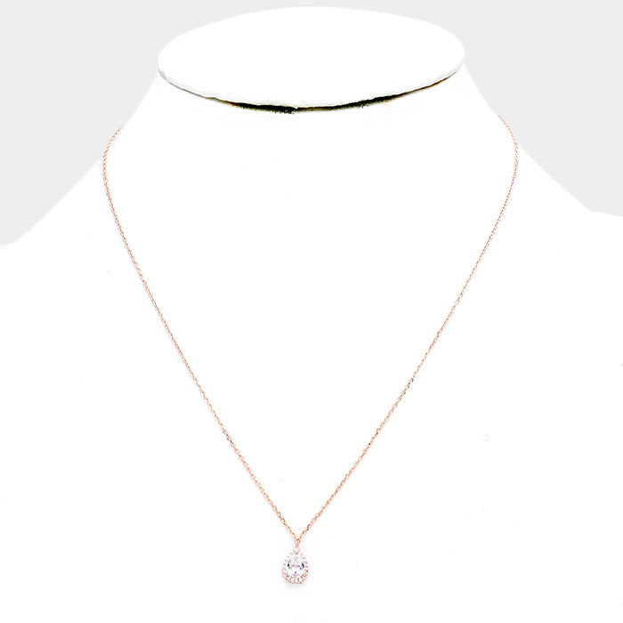 Cubic Zirconia Teardrop Pendant Necklace U