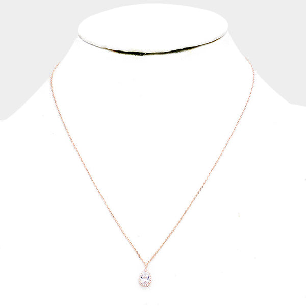 Cubic Zirconia Teardrop Pendant Necklace U