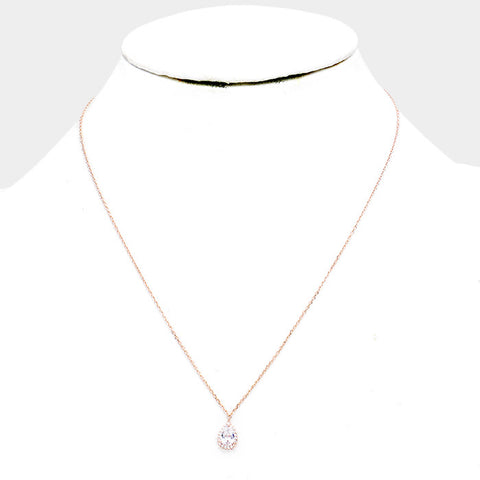 Cubic Zirconia Teardrop Pendant Necklace