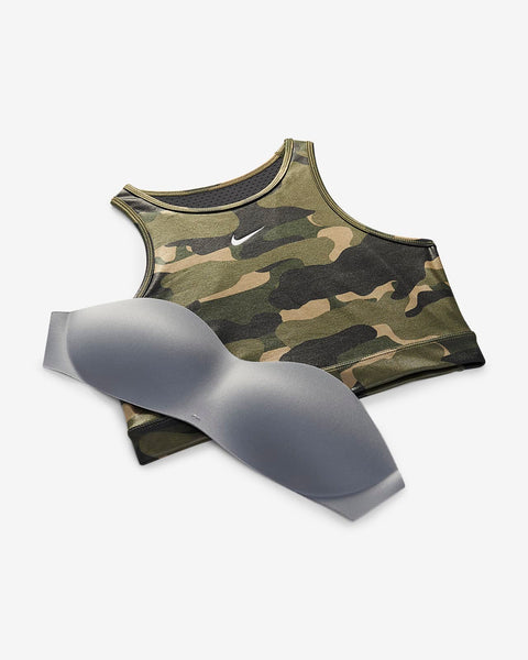 Nike Dri-FIT Swoosh Women’s Medium-Support 1-Piece Pad High-Neck Sports Bra w/ Nike Dri-FIT One Women's Mid-Rise Camo Leggings