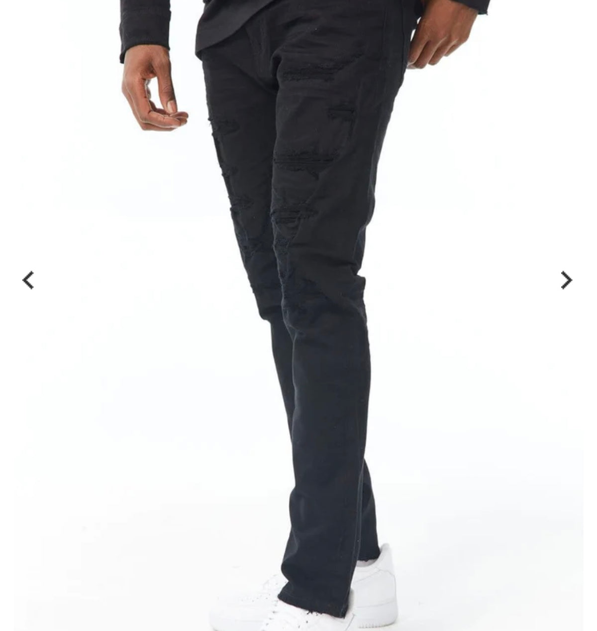Jordan Craig Sean Fit Slim Tapered Fit Jeans — black jeans styled on model