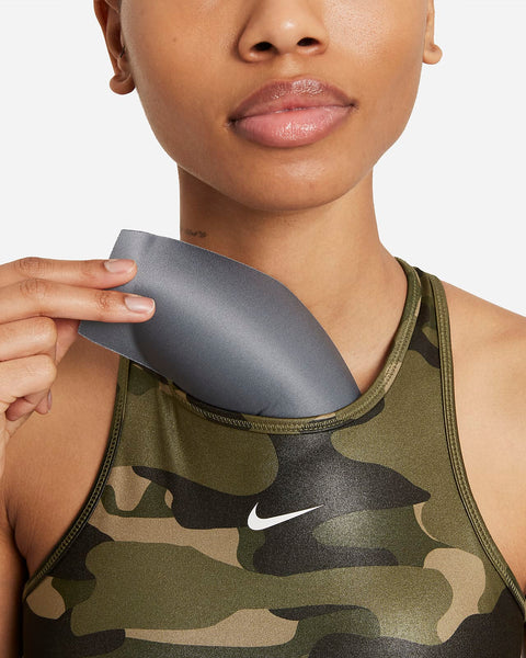 Nike Dri-FIT Swoosh Women’s Medium-Support 1-Piece Pad High-Neck Sports Bra w/ Nike Dri-FIT One Women's Mid-Rise Camo Leggings