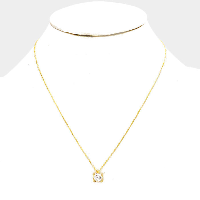 Cubic Zirconia Square Pendant Necklace U