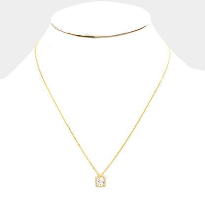 Cubic Zirconia Square Pendant Necklace U