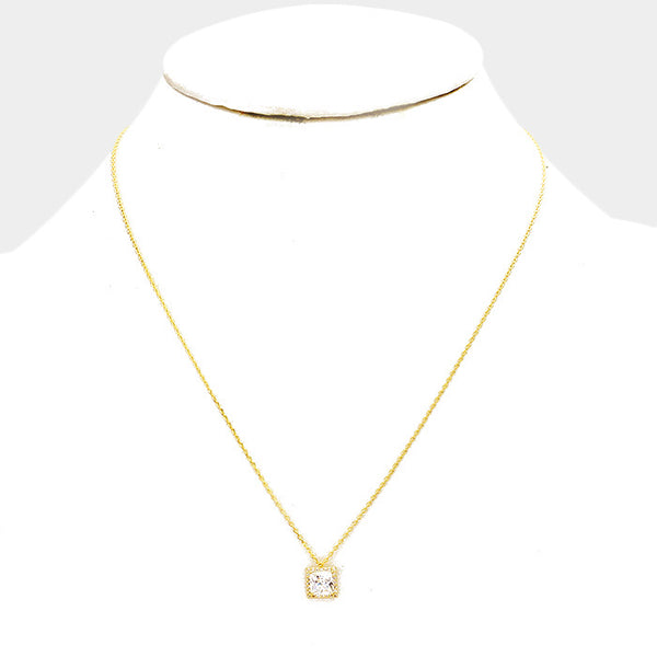 Cubic Zirconia Square Pendant Necklace U