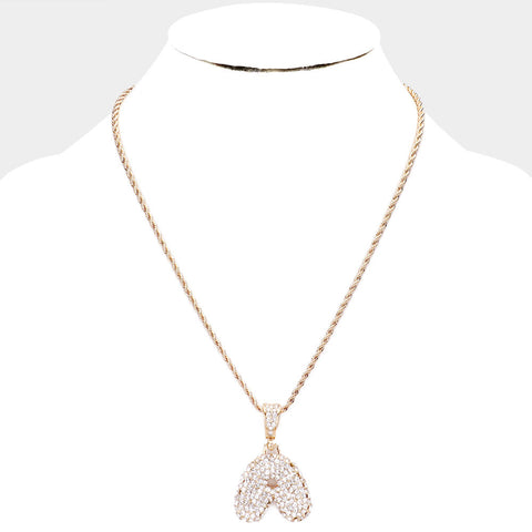 'A' Rhinestone Monogram Pendant Brass Chain Necklace