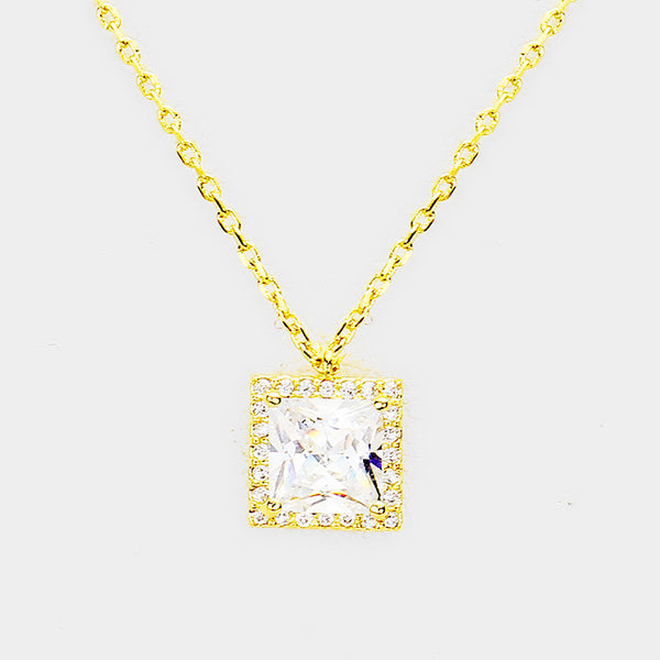 Cubic Zirconia Square Pendant Necklace