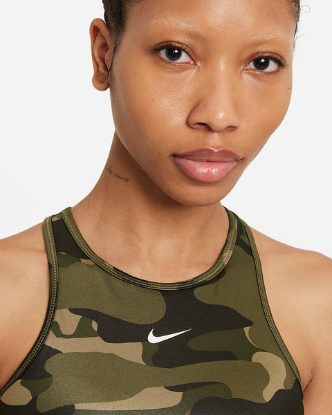 Nike Dri-FIT Swoosh Women’s Medium-Support 1-Piece Pad High-Neck Sports Bra w/ Nike Dri-FIT One Women's Mid-Rise Camo Leggings